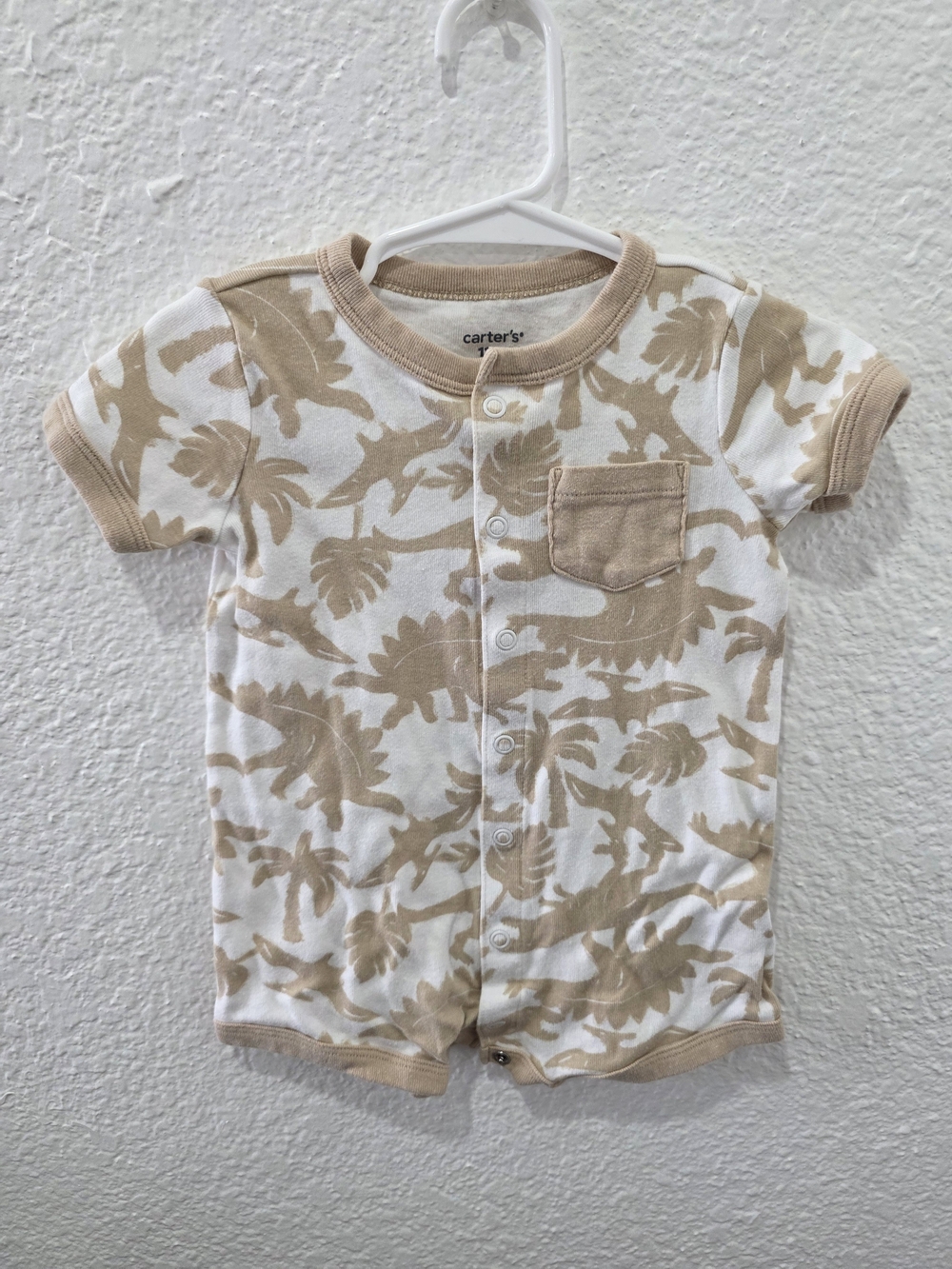 Carter's Short Sleeve Romper in Beige & White Palm Print